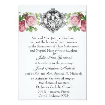 Small Catholic Holy Family Pink Roses Floral Wedding Front View