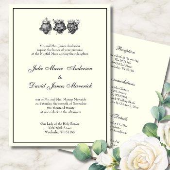 catholic three hearts wedding reception combo invitation