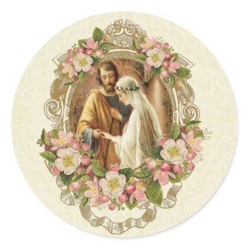 catholic traditional elegant vintage wedding classic round sticker