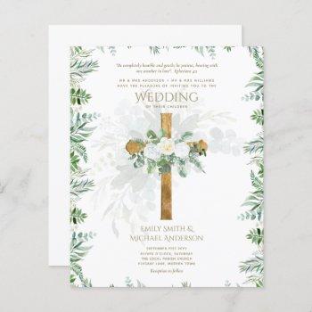 catholic wedding invitations white roses cross