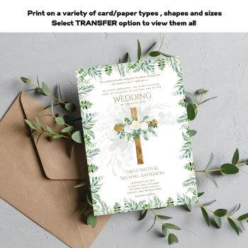 catholic wedding invitations white roses cross