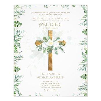catholic wedding invitations white roses cross flyer