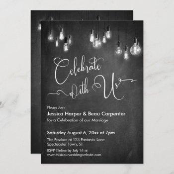 celebrate with us edison lights chalkboard event invitation
