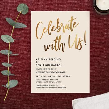 Small Celebrate With Us! Minimal Gold Handwriting Cream Front View