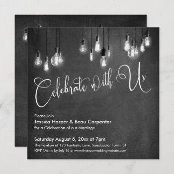 Small Celebrate With Us Script, Edison Lights Chalkboard Front View