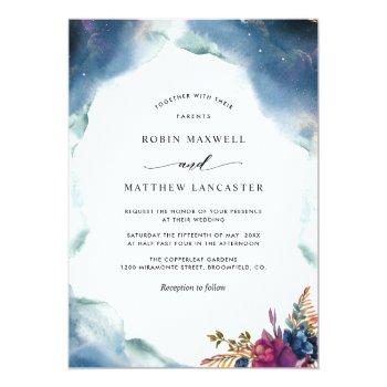 Small Celestial Blue, Purple And Teal Watercolor Wedding Front View