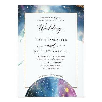 Small Celestial Map Teal Blue Purple Watercolor Wedding Front View