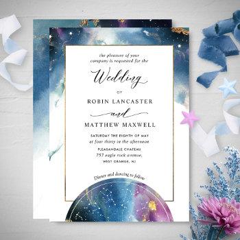 celestial map teal blue purple watercolor wedding invitation
