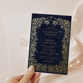Small Celestial Midnight Blue Stars Moon Wedding Foil Front View