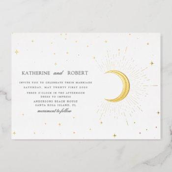celestial midnight silver stars wedding foil foil  foil invitation