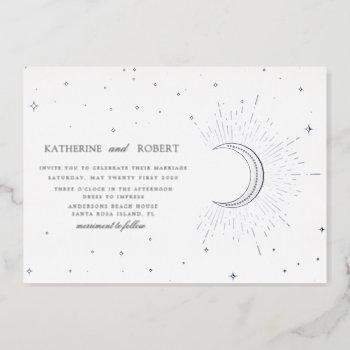 celestial midnight silver stars wedding foil foil invitation