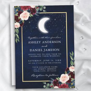 celestial moon stars gold wedding invitation