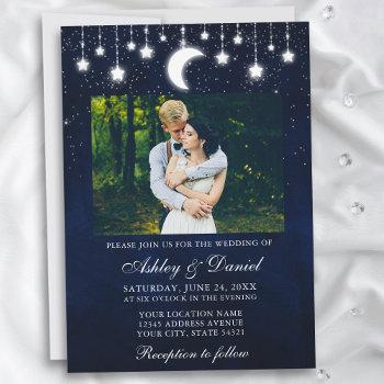 celestial moon stars lights photo wedding invitation