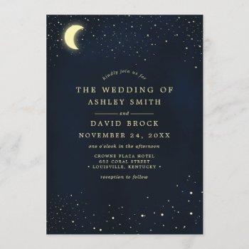 Small Celestial Moon Stars Midnight Blue Wedding Front View