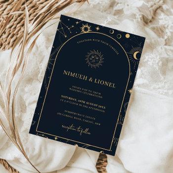 celestial mystical elements starsigns wedding invitation