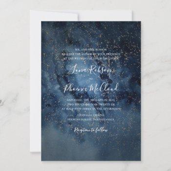 celestial night sky | gold traditional wedding invitation