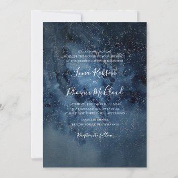 celestial night sky | silver traditional wedding invitation