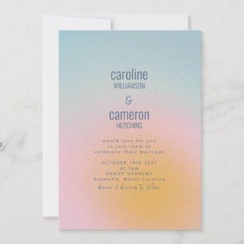 celestial pastel blue pink grainy gradient wedding invitation
