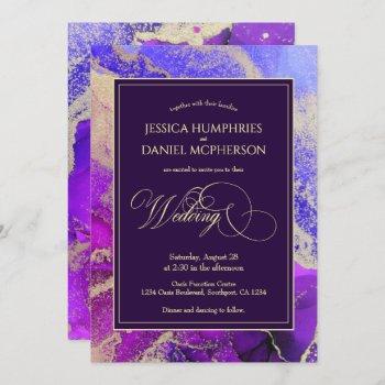 celestial purple gold moody wedding invitation