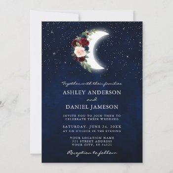 celestial wedding floral moon stars invitation
