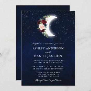 celestial wedding floral moon stars photo invitation