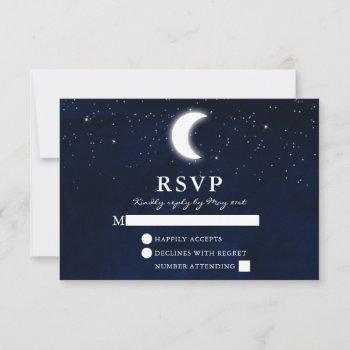 celestial wedding watercolor blue sky moon stars rsvp card
