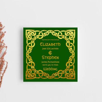 celtic wedding green | faux gold celtic knot invitation