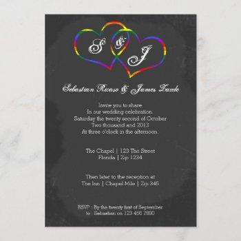 chalkboard gay pride rainbow heart doodle wedding invitation