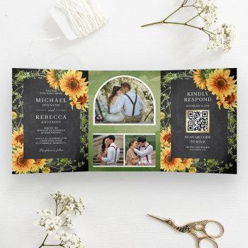 Small Chalkboard Sunflowers Photo Arch Qr Code Wedding Tri-fold Front View