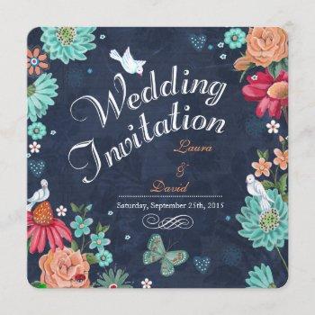 chalkboard wedding invitation flowers