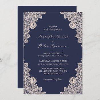 Small Champagne And Navy Blue Lace Wedding Front View
