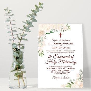 champagne blush floral modern catholic wedding invitation