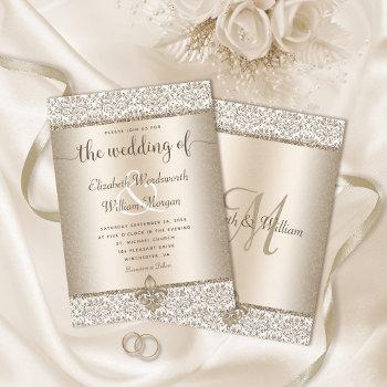 champagne glitter monogram fleur de lis wedding invitation