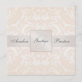Small Champagne Monogram Damask Wedding Front View