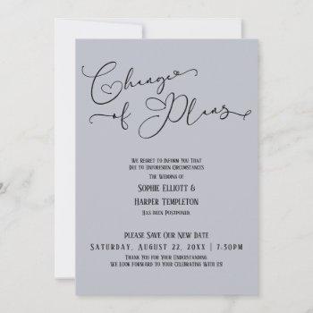 change of plans, elegant blue new wedding date invitation