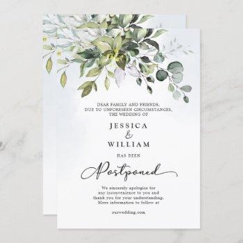 change of plans postponed eucalyptus chic wedding invitation