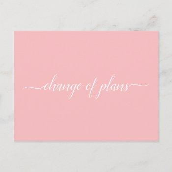 change of plans wedding cancelled postponed pink announcement postcard