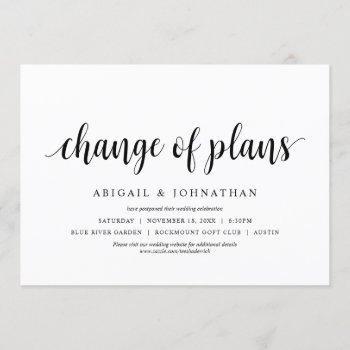 change of plans, wedding change the date invitation
