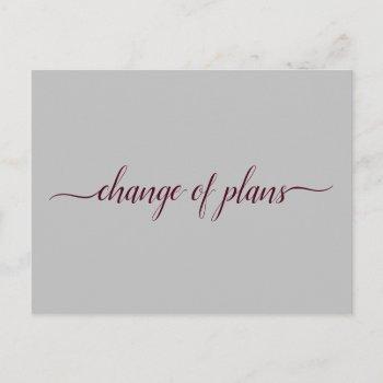 Small Change Of Plans Wedding Postponed Burgundy & Gray Announcement Post Front View