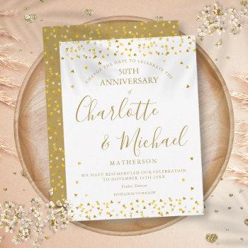change the date 50th anniversary gold hearts announcement postcard