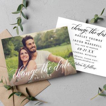 Small Change The Date Modern Calligraphy Wedding Photo Save The Date Front View