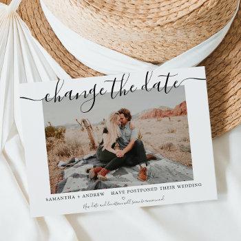 Small Change The Date Modern Chic Typography Photo Announcement Post Front View