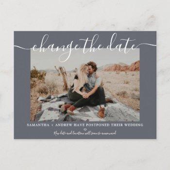 Small Change The Date Modern Gray Typography Photo Announcement Post Front View