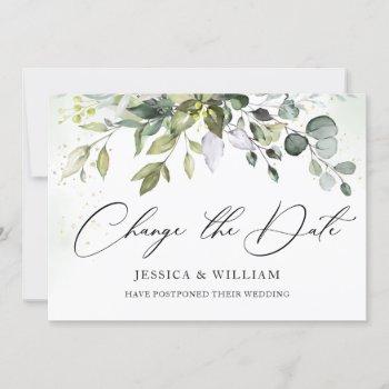 change the date postponed eucalyptus chic wedding invitation