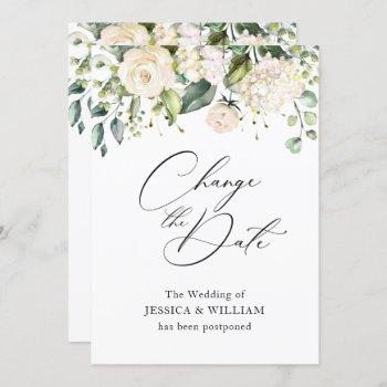 change the date postponed pink hydrangea wedding invitation