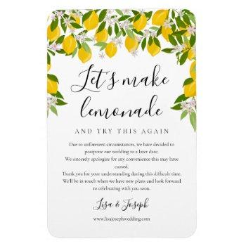 Small Change The Date Postponed Wedding Greenery Lemons Magnet Front View