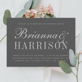 charcoal gray couples names wedding shower invitation