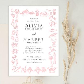 Small Charleston Toile Border In Pink Wedding Front View