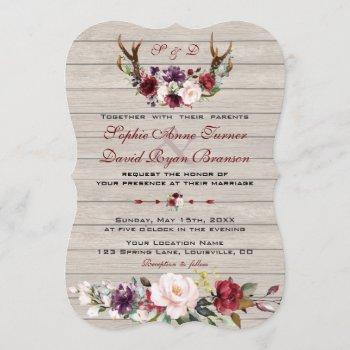 Small Charm Burgundy Blush Floral Antlers Barn Wedding Front View