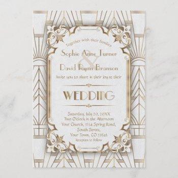 charm gold white art deco great gatsby wedding invitation